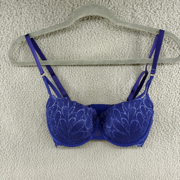 Savage X Fenty Savage Not Sorry Lightly Lined Lace Balconette Bra Blue Size 32D - Picture 2 of 9